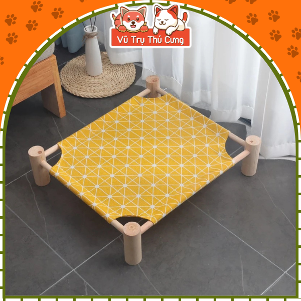 Giường gỗ cho thú cưng, Võng cho chó mèo họa tiết xinh xắn