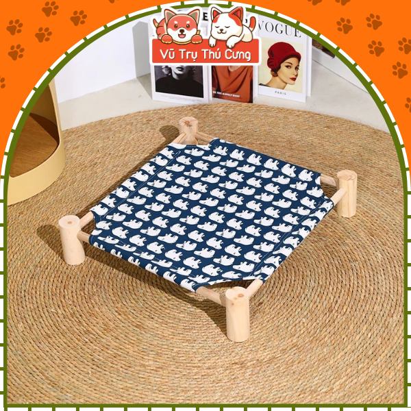 Giường gỗ cho thú cưng, Võng cho chó mèo họa tiết xinh xắn