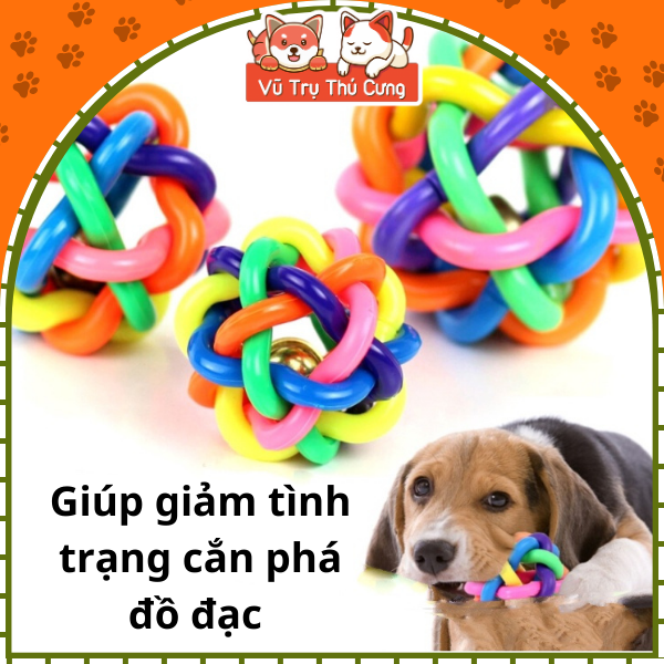 Đồ chơi gặm cho Chó mèo, bóng cao su nhiều màu có chuông leng keng