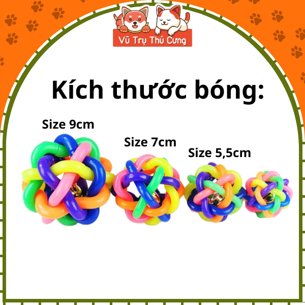 Đồ chơi gặm cho Chó mèo, bóng cao su nhiều màu có chuông leng keng
