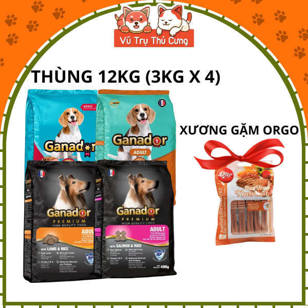 (12Kg) Thùng 4 Gói 3Kg Thức Ăn Hạt Ganador Cho Chó Nhiều Dinh Dưỡng