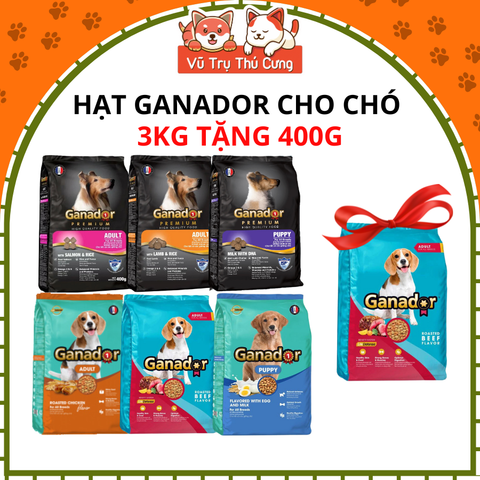 (3KG TẶNG 400G) Thức ăn hạt cho Chó con, Chó trưởng thành Ganador