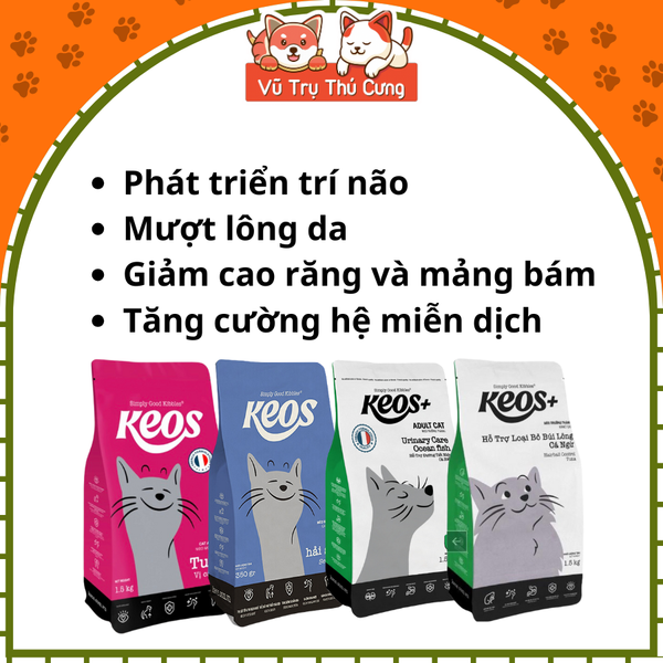 (7Kg) Thức Ăn Hạt Cho Mèo Keos Hỗ Trợ Tiết Niệu và Tiêu Búi Lông