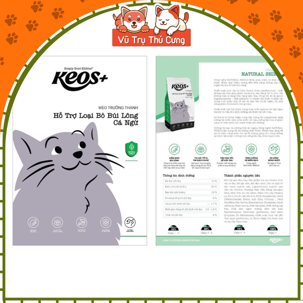 (7Kg) Thức Ăn Hạt Cho Mèo Keos Hỗ Trợ Tiết Niệu và Tiêu Búi Lông