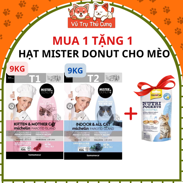 (9Kg) Thức Ăn Hạt Mister Donut T1 và T2 Dành Cho Mèo con, Mèo Trưởng Thành2