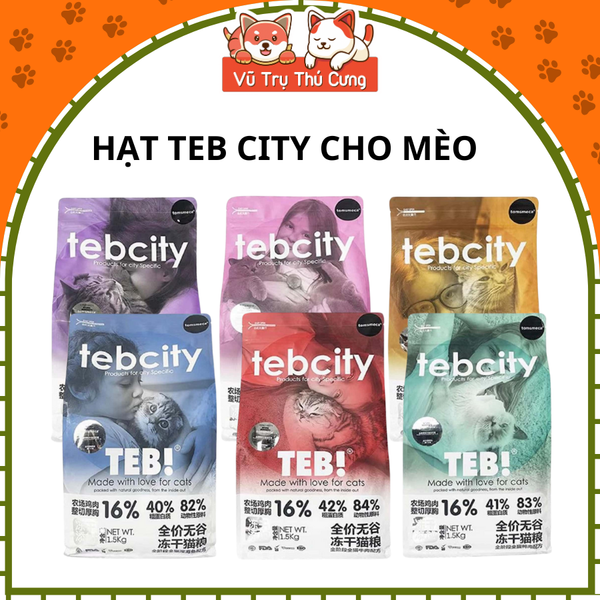 Thức ăn Hạt cho mèo Tebcity mix topping thịt gà siêu dinh dưỡng, không ngũ cốc 1,5Kg2