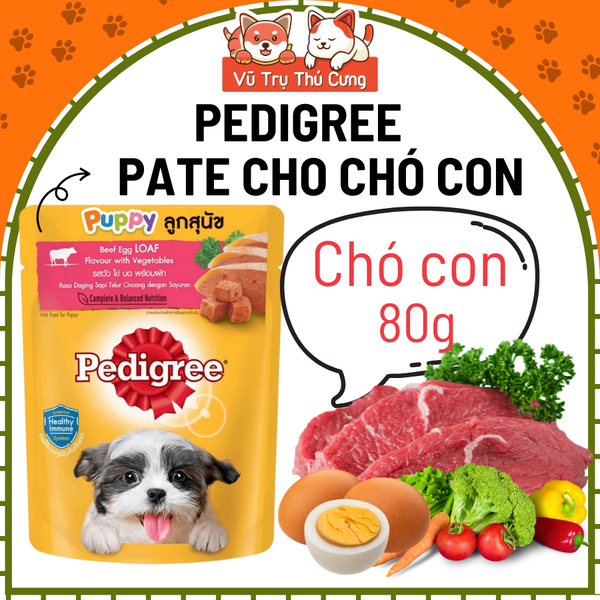 Thức ăn Pate cho chó con PEDIGREE dạng sốt vị bò, trứng và rau 80g