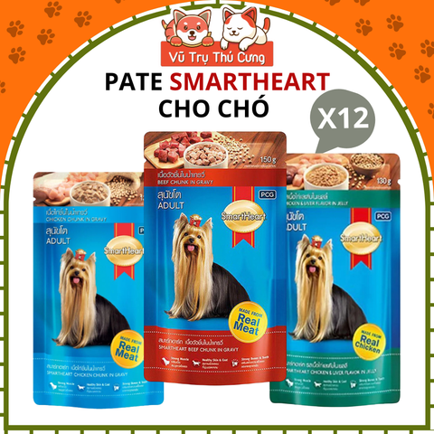 Combo 12 gói Pate Smartheart cho Chó trưởng thành, Chó con 130g