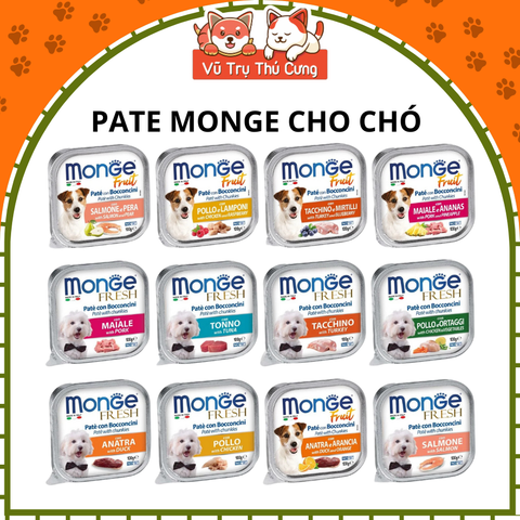Pate cho Chó MONGE hộp 100g, từ Thịt và Rau củ quả, cung cấp chất xơ và Vitamin cho Chó