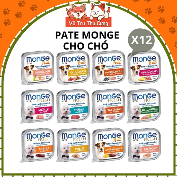Combo 12 hộp Pate Monge cho Chó 100g, thành phần thịt và rau củ quả nhiều dinh dưỡng