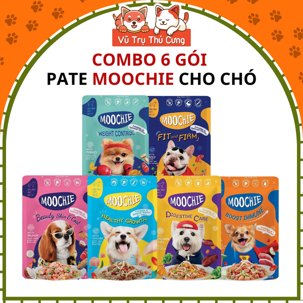 Combo 6 gói Pate Moochie cho Chó đủ các vị, bổ sung protein từ thịt và chất xơ từ rau củ quả