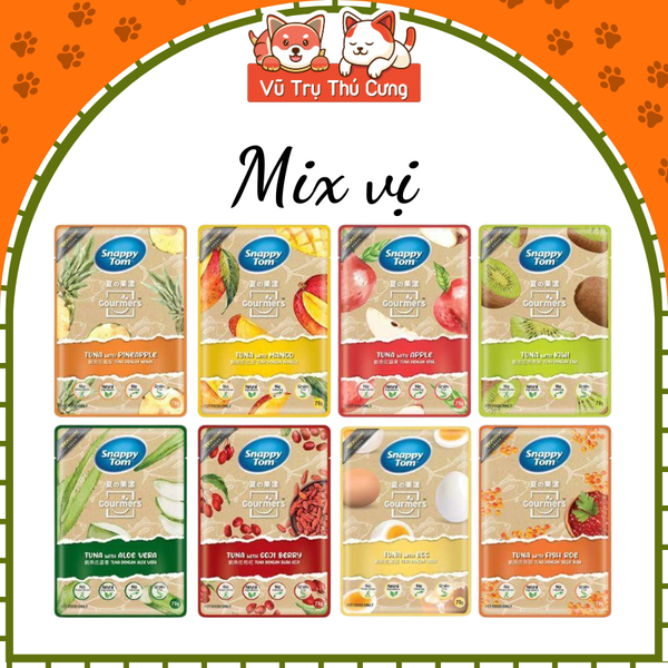 Thùng 24 Gói Pate Snappy Tom Trái Cây Cho Mèo 70g Mix Vị