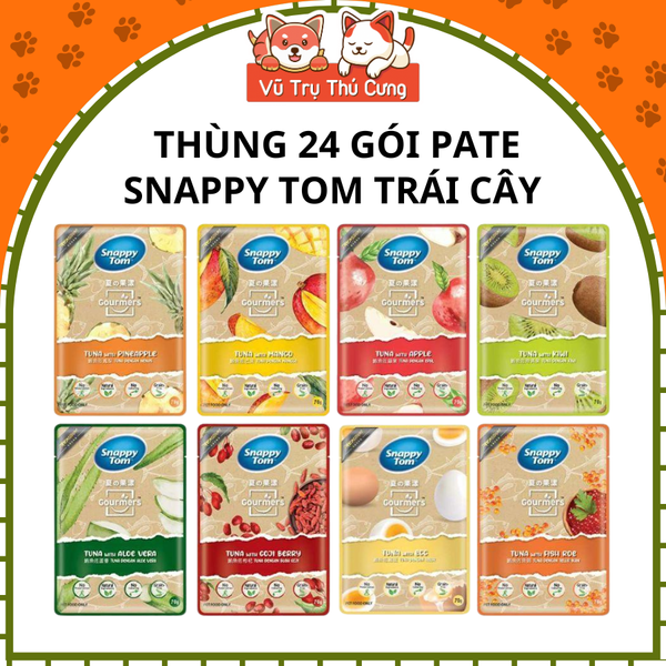 Thùng 24 Gói Pate Snappy Tom Trái Cây Cho Mèo 70g Mix Vị