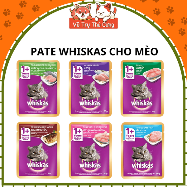 Pate Whiskas dành cho mèo lớn 1 tuổi, gói 80g