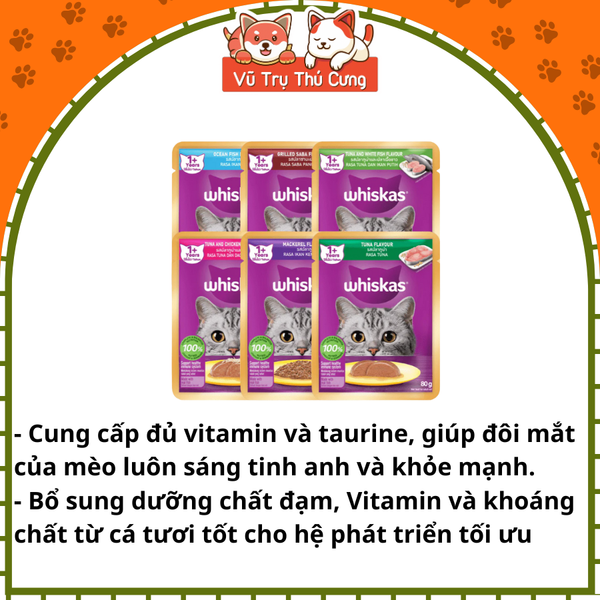 Pate Whiskas dành cho mèo con, mèo trưởng thành 80g
