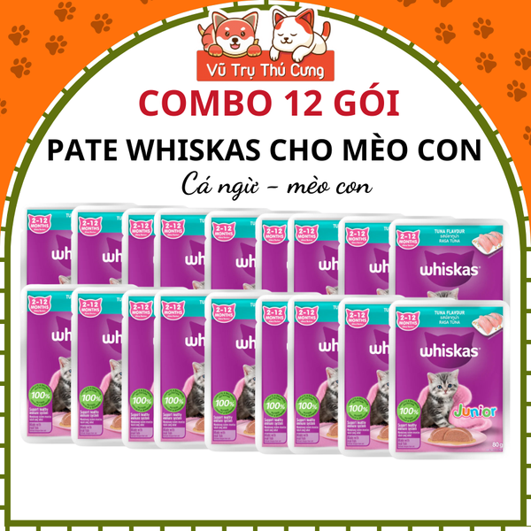 Combo 12 gói Pate Whiskas cho Mèo con Vị Cá ngừ 80g