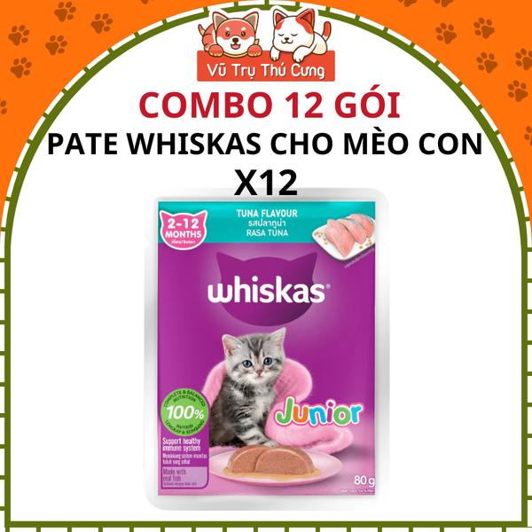 Combo 12 gói Pate Whiskas cho Mèo con Vị Cá ngừ 80g
