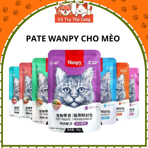 Pate Wanpy cho Mèo 80g, đủ vị, Thức ăn ướt cho mèo con, mèo trưởng thành