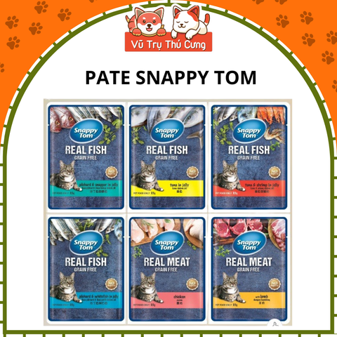 Pate cho Mèo Snappy Tom Real Fish, Real Meat gói 85g