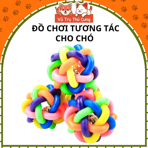 Đồ chơi gặm cho Chó mèo, bóng cao su nhiều màu có chuông leng keng