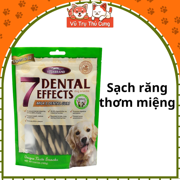 Snack Gặm Sạch Răng Cho Chó, cá hồi cuộn sữa 7Dental Effects 160g