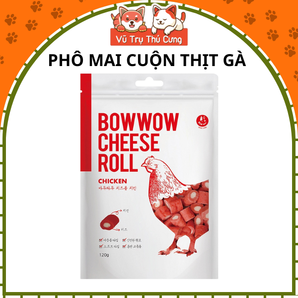 Snack cho Chó Phô mai cuộn Thịt gà Bowwow Hàn Quốc 120g
