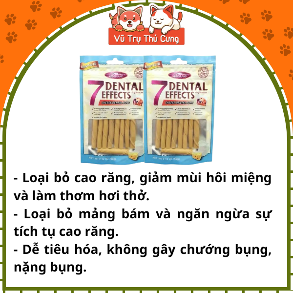Snack cho chó, Xương gặm sạch răng Vegebrand 60g vị Phô Mai