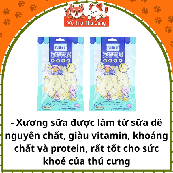 Viên xương sữa dê bổ sung Canxi cho Chó mèo Funny U 100g