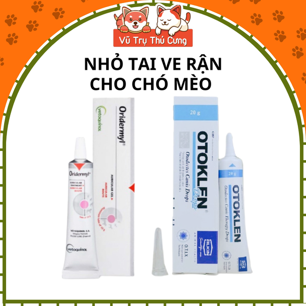 Nhỏ vệ sinh tai chó mèo, ve tai, rận tai, hôi tai OTOKLEN, ORIDERMYL