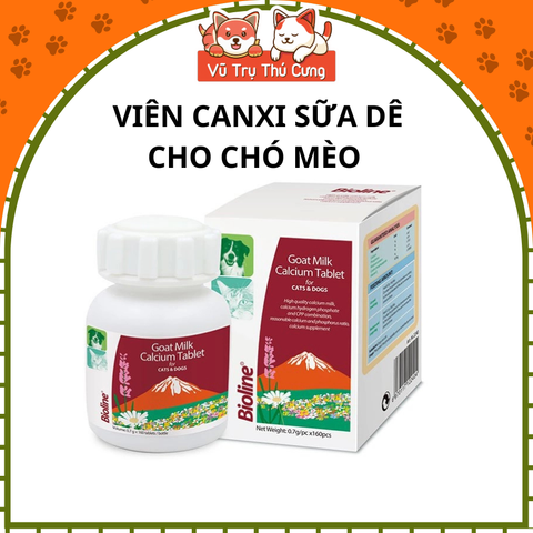 Viên canxi sữa dê Bioline cho chó mèo hộp 160 viên