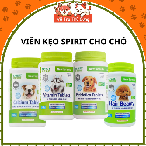 Viên Spirit bổ sung Vitamin, Canxi, Dưỡng lông cho Chó 160g