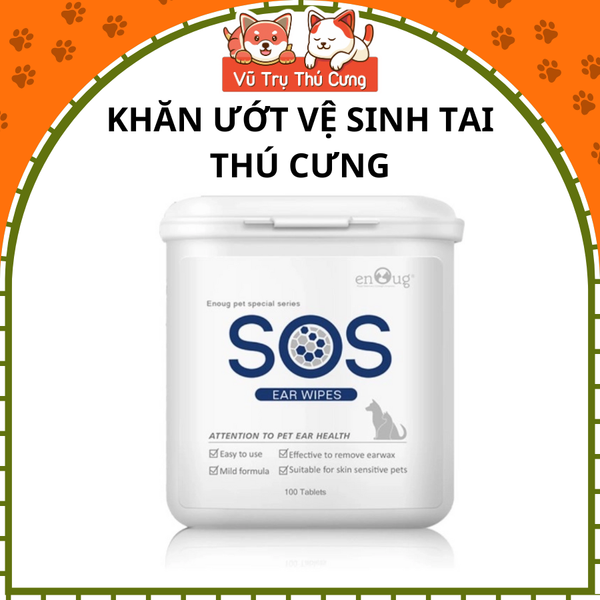 Khăn ướt lau tai cho Chó Mèo SOS, 100 miếng, vệ sinh tai sạch sẽ
