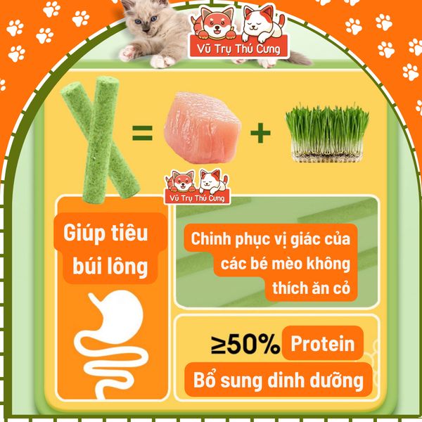 Thanh Cỏ Mèo Mix Thịt Gà Giúp Tiêu Búi Lông (6 thanh)