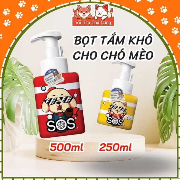 Sữa tắm khô cho Chó Mèo dạng bọt SOS, dịu nhẹ cho Chó con, mèo con