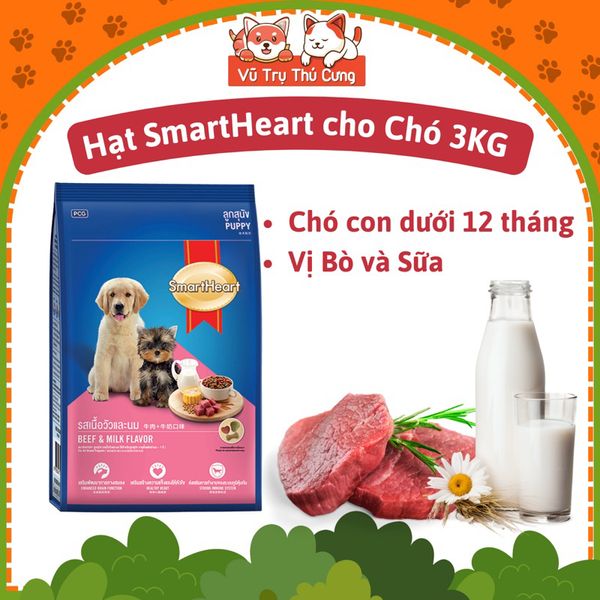 Thức ăn hạt SmartHeart Puppy dành cho Chó con vị Thịt bò và sữa 1.3kg