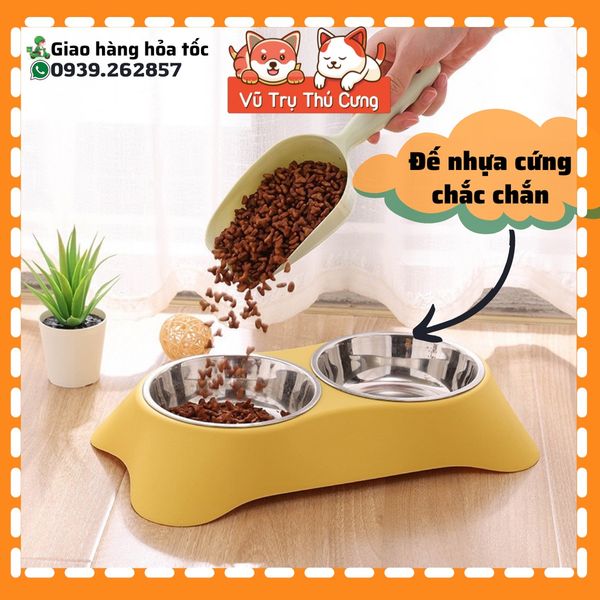 Khay Đựng Thức Ăn Cho Chó Mèo Kèm 2 Bát Inox Dễ Dàng Vệ Sinh