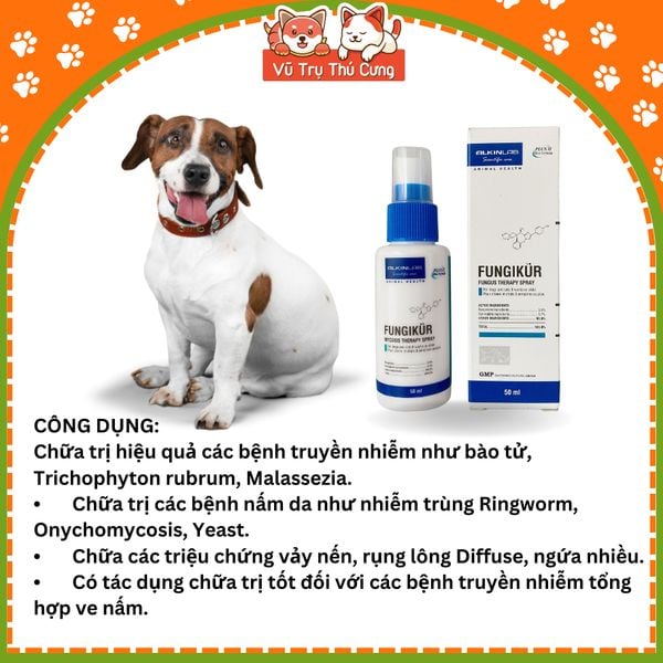 Dung dịch xịt FUNGIKUR ALKINLAB cho Chó Mèo 50ml| Dung dịch xịt nấm da, viêm da cho Chó Mèo