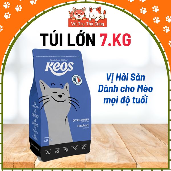 (7Kg) Thức Ăn Hạt Cho Mèo Keos Hỗ Trợ Tiết Niệu và Tiêu Búi Lông