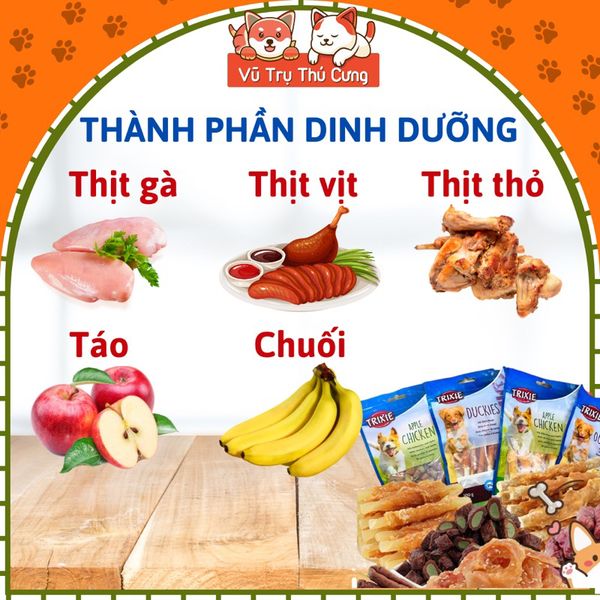 Snack Cho Chó Thịt Gà, Thịt Vịt Cuộn Rau Củ 100g