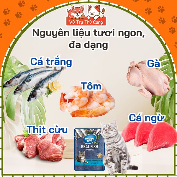 Pate Snappy Tom cho Mèo gói 85g, thành phần thịt thật, không ngũ cốc