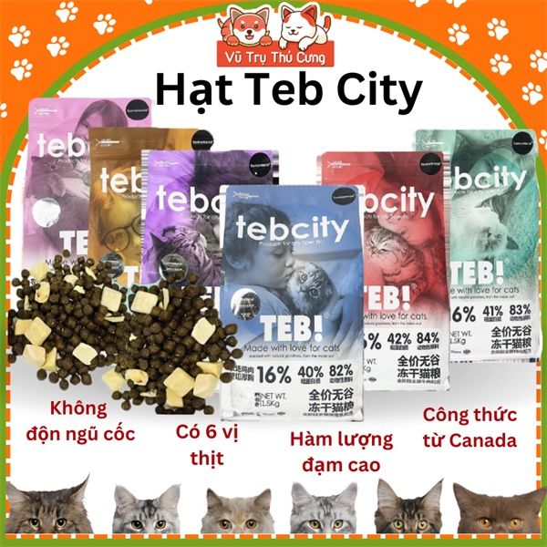 Thức ăn Hạt cho mèo Tebcity mix topping thịt gà siêu dinh dưỡng, không ngũ cốc 1,5Kg2