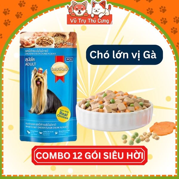 Combo 12 gói Pate Smartheart cho Chó trưởng thành, Chó con 130g