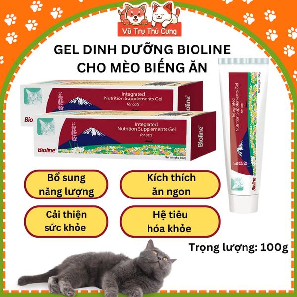 Gel Dinh Dưỡng cho Mèo biếng ăn BIOLINE 100g, giúp bổ sung Vitamin và mượt lông da