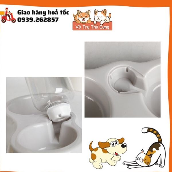 Bát ăn đôi cho Chó Mèo kèm bình nước tự động 500ml