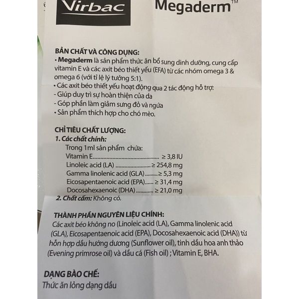 (Hộp 28 gói) Gel Dinh Dưỡng Chăm Sóc Lông Da Cho Chó Mèo Megaderm Virbac