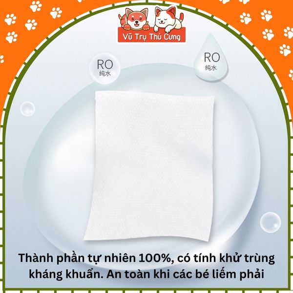Khăn giấy ướt kháng khuẩn, tắm khô cho chó mèo - Vệ sinh tai mắt cho thú cưng (80 miếng)