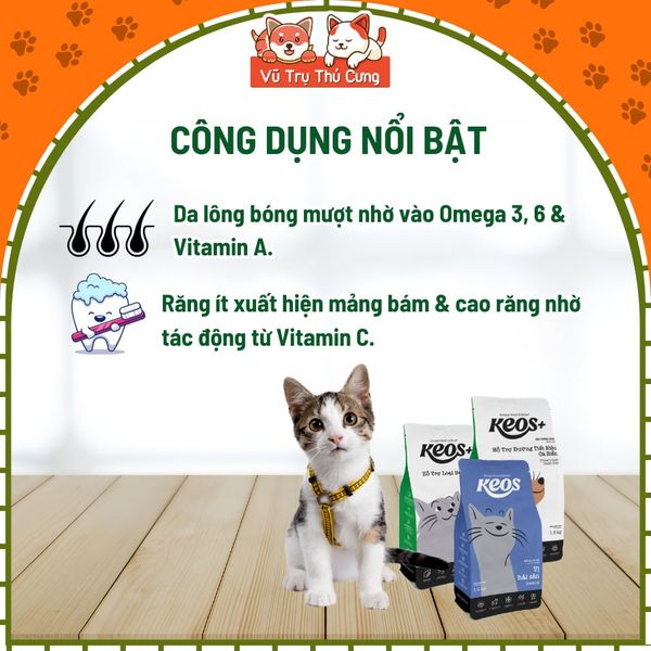 (1.5Kg) Thức Ăn Hạt Cho Mèo Keos Giúp Tiêu Búi Lông, Tiết Niệu