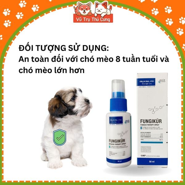 Dung dịch xịt FUNGIKUR ALKINLAB cho Chó Mèo 50ml| Dung dịch xịt nấm da, viêm da cho Chó Mèo