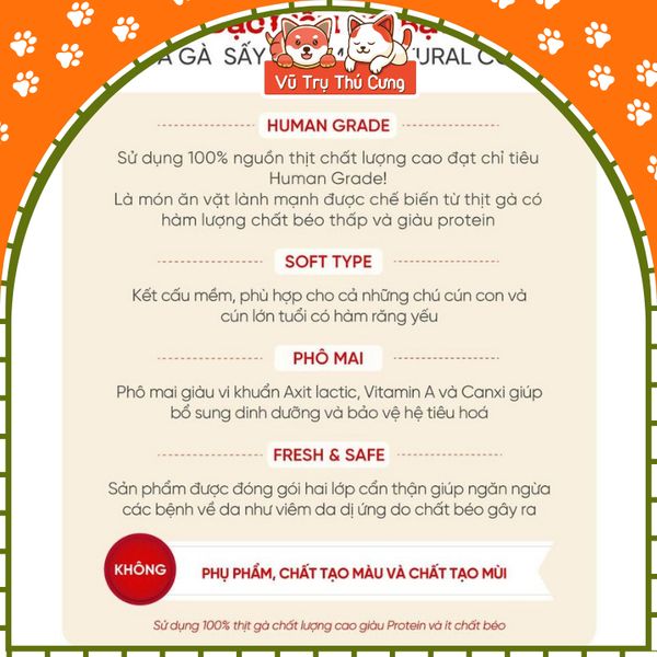 Snack Cho Chó Gà Sấy Phô Mai Natural Core 180g