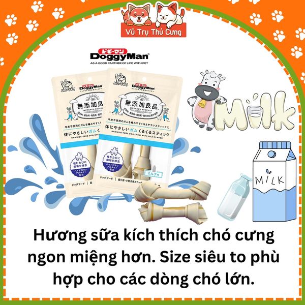 Xương gặm cho Chó DoggyMan size lớn hương Sữa (2 thanh)